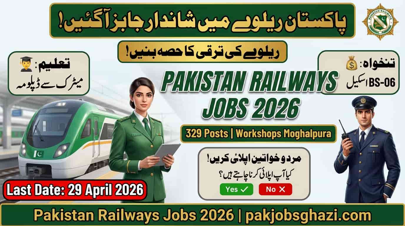 Pakistan Railways Jobs 2026 Workshops Division Moghalpura announces 329 C&W Apprentice vacancies Signal Shops Lahore apply before 29 April 2026 pakrail.gov.pk government jobs 2026 jobs in Pakistan technical apprentice posts
